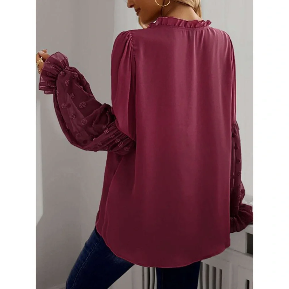 🥀 BOHO BURGUNDY LOOSE FIT BLOUSE! - Picture 2 of 7
